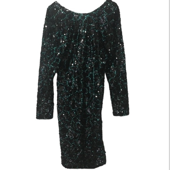 Green & Black Sequined Dress Vintage Size 8 - Picture 1 of 7